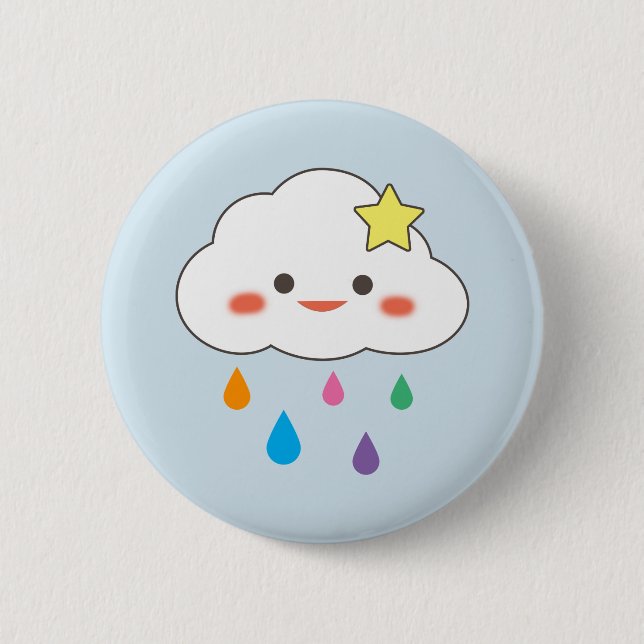 Chapa Redonda De 5 Cm Happy Cloud & Rainbow Droplets (Anverso)