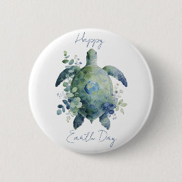 Chapa Redonda De 5 Cm Happy Earth Day Turtle Design
