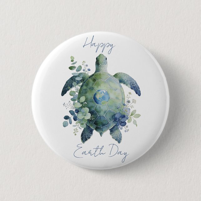 Chapa Redonda De 5 Cm Happy Earth Day Turtle Design (Anverso)