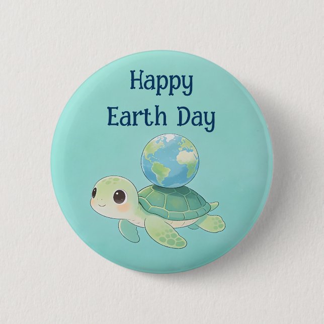 Chapa Redonda De 5 Cm Happy Earth Day Turtle with Globe (Anverso)