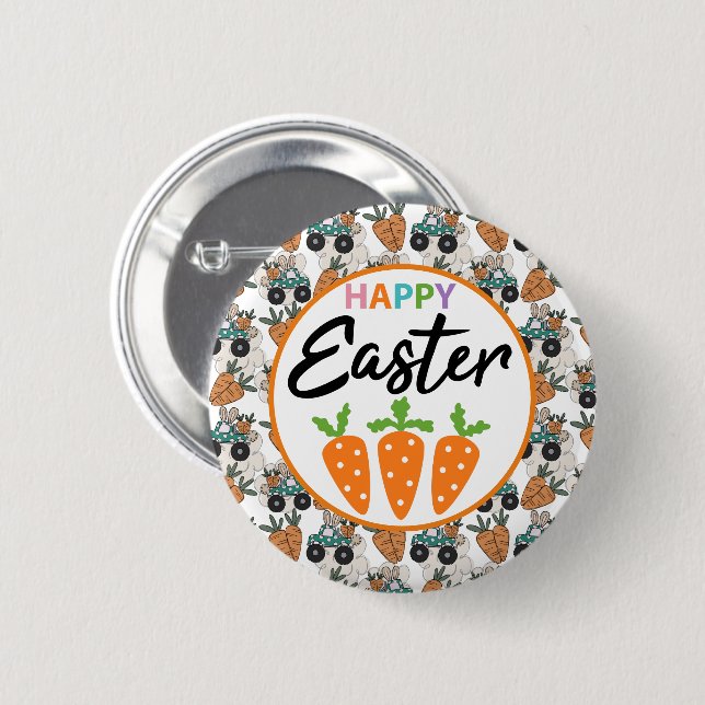 Chapa Redonda De 5 Cm Happy Easter Carrots (Anverso y reverso)