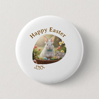 Chapa Redonda De 5 Cm Happy Easter white bunny year photo family name