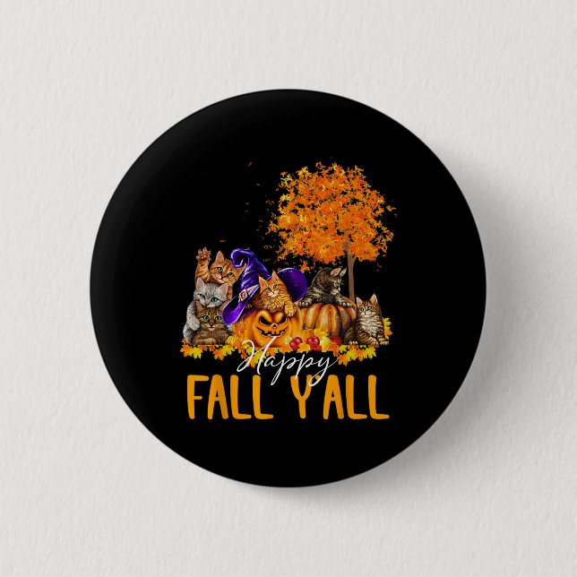 Chapa Redonda De 5 Cm Happy Fall Y'all Cats Lover Autumn Pumpkin Maple H (Anverso)