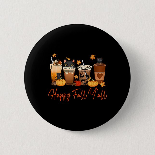 Chapa Redonda De 5 Cm Happy Fall Y'all Otoño Black Cat Fall Pumpkin Spi (Anverso)