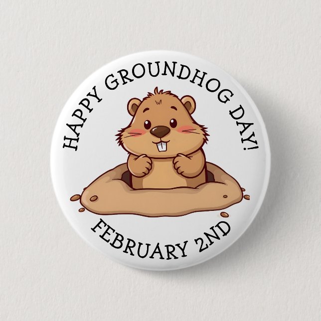 Chapa Redonda De 5 Cm Happy Groundhog Day | February 2nd (Anverso)