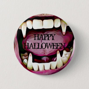 Chapa Redonda De 5 Cm Happy Halloween Vampire Fangs Button