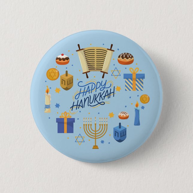 Chapa Redonda De 5 Cm Happy Hanukkah Cute (Anverso)