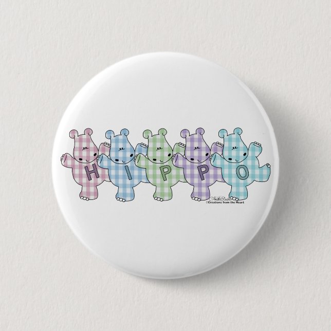 Chapa Redonda De 5 Cm Happy Hippos pastel gingham (Anverso)