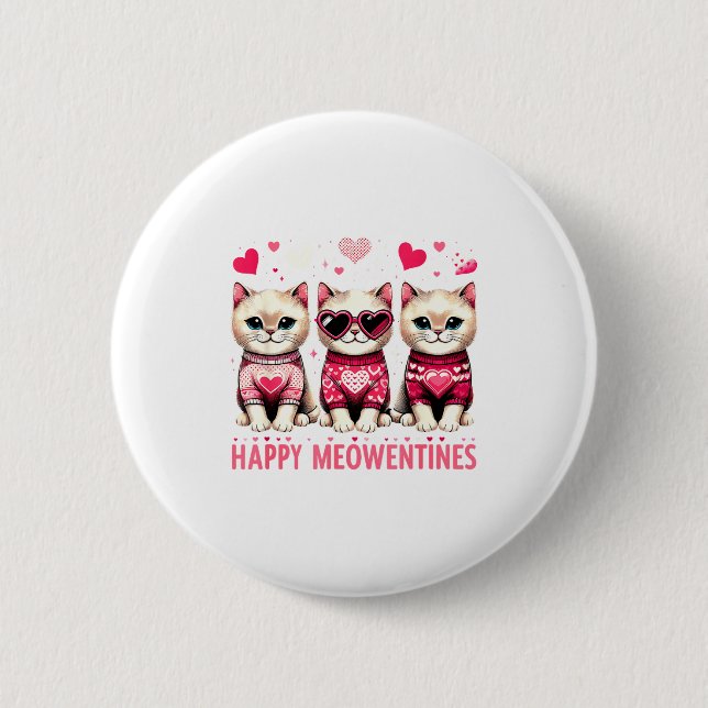 Chapa Redonda De 5 Cm Happy Meowentines Cute Valentine Cats Love Funny M (Anverso)