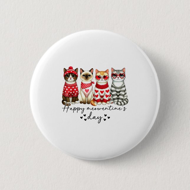 Chapa Redonda De 5 Cm Happy Meowentine's Day Cute Valentines Funny Cat S (Anverso)