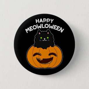 Chapa Redonda De 5 Cm Happy Meowloween Halloween Black Cat Pun Dark BG