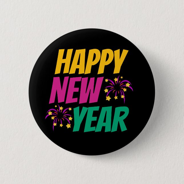 Chapa Redonda De 5 Cm Happy New Year  (Anverso)