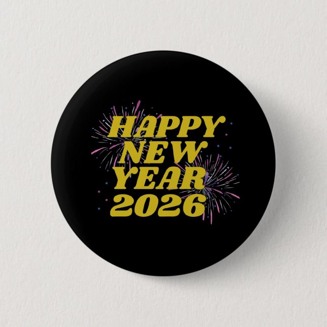 Chapa Redonda De 5 Cm Happy New Year 2026 (Anverso)