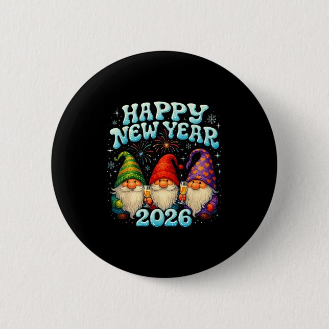 Chapa Redonda De 5 Cm Happy New Year 2026 Cute Gnome Party Gift  (Anverso)