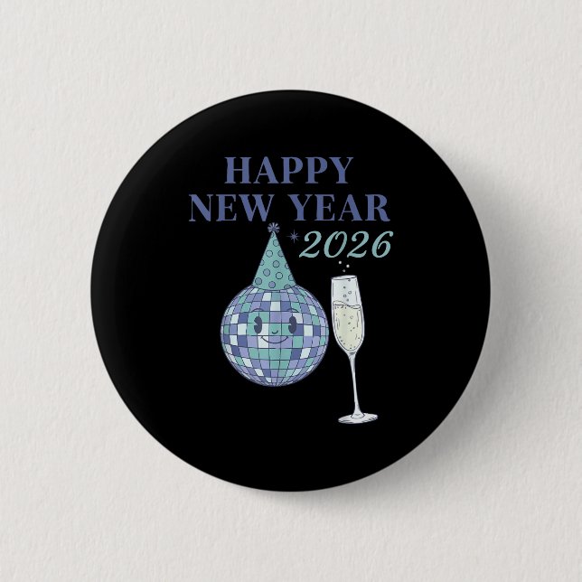 Chapa Redonda De 5 Cm Happy New Year 2026 Disco Ball Celebration  (Anverso)