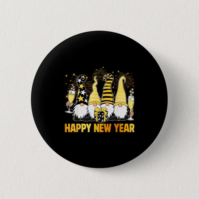 Chapa Redonda De 5 Cm Happy New Year 2026 Gnomes Drinking Champagne New  (Anverso)