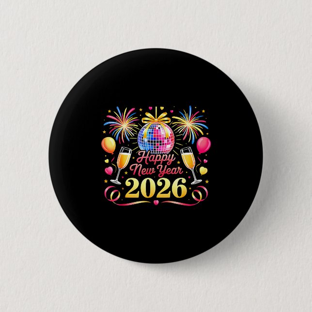Chapa Redonda De 5 Cm Happy New Year 2026 New Years Eve Party Countdown  (Anverso)