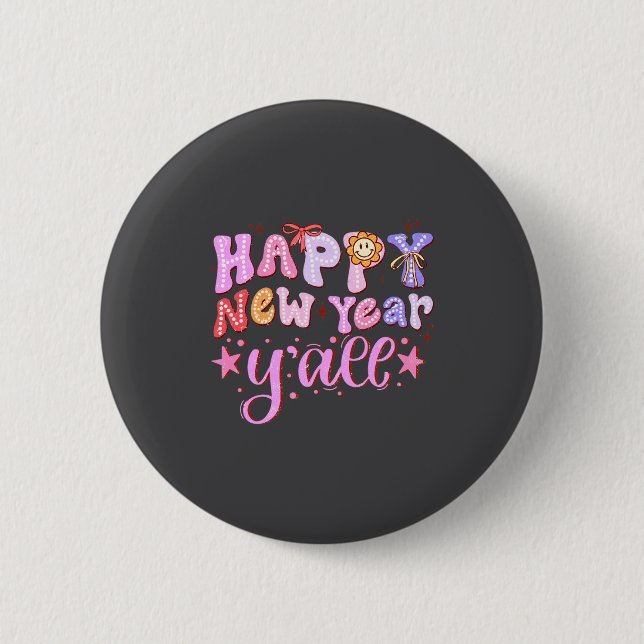 Chapa Redonda De 5 Cm Happy New Year 2026 Party Countdown New Years Y'al (Anverso)