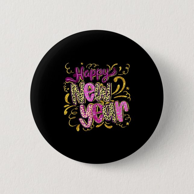 Chapa Redonda De 5 Cm Happy New Year Hello 2026 Retro Leopard  (Anverso)