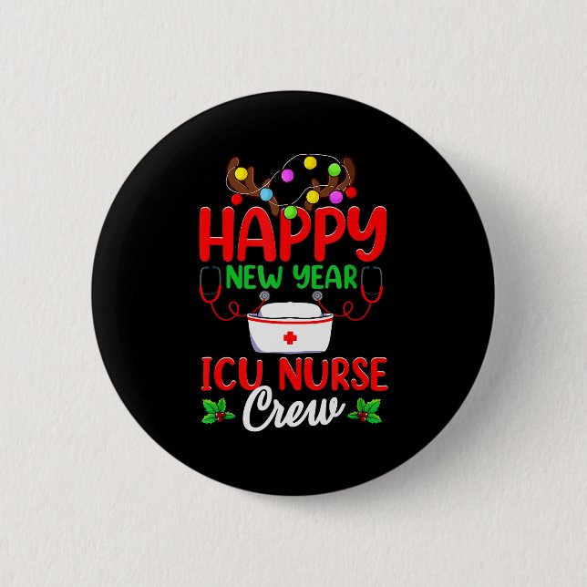 Chapa Redonda De 5 Cm Happy New Year Icu Nurse Crew Reindeer Nurse Chris (Anverso)