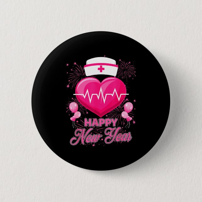 Chapa Redonda De 5 Cm Happy New Year Nurses Heartbeat New Years Eve Part (Anverso)