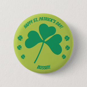 Chapa Redonda De 5 Cm Happy St. Patrick's  Day  Shamrock and Blessed But