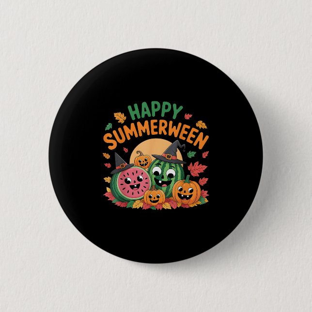 Chapa Redonda De 5 Cm Happy Summerween Watermelon Jack-o-lantern Humor S (Anverso)