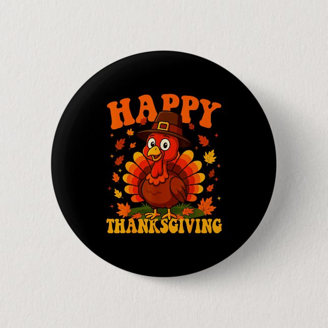 Chapa Redonda De 5 Cm Happy Thanksgiving Cute Turkey Family Dinner Thank (Anverso)