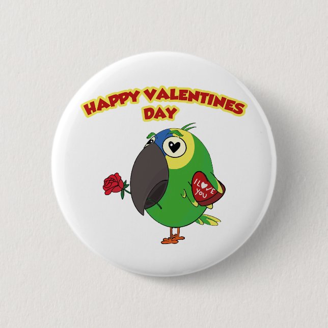 Chapa Redonda De 5 Cm happy valentine parrot (Anverso)