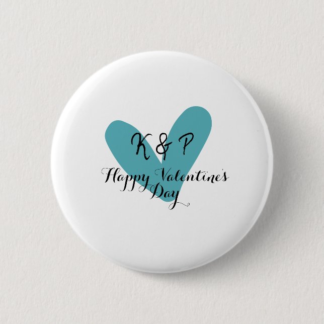 Chapa Redonda De 5 Cm Happy Valentine's day turquoise heart name letter  (Anverso)