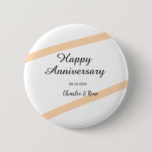 Chapa Redonda De 5 Cm Happy wedding anniversary orange pastel lines name (Anverso)