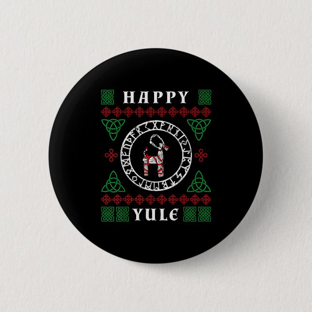 Chapa Redonda De 5 Cm Happy Yule Pagan Wicca Ugly Christmas Sweater  (Anverso)
