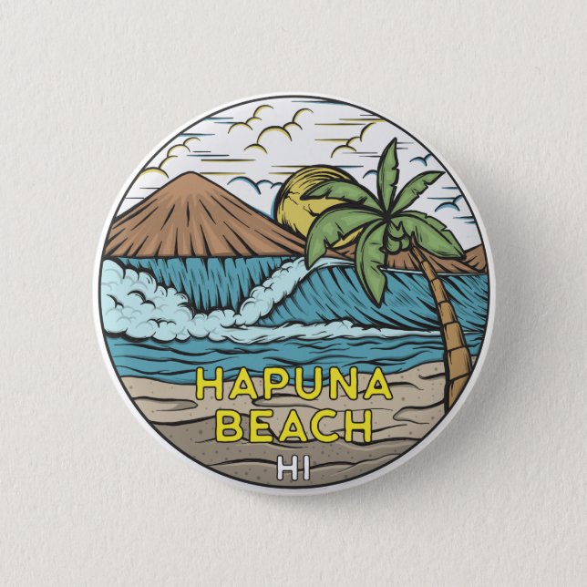 Chapa Redonda De 5 Cm Hapuna Beach Hawaii Vintage (Anverso)