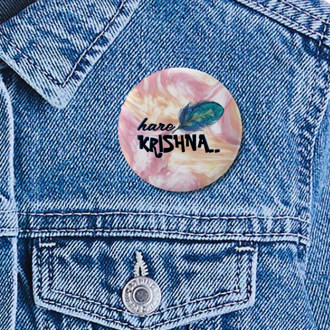 Chapa Redonda De 5 Cm "Hare Krishna" Peacock Feather Hindu (Subido por el creador)