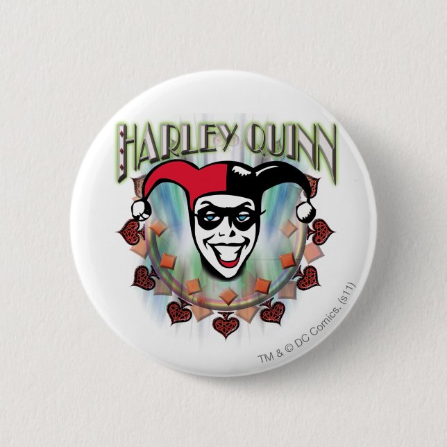 Chapa Redonda De 5 Cm Harley Quinn - Cara y logotipo (Anverso)