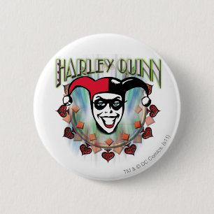 Chapa Redonda De 5 Cm Harley Quinn - Cara y logotipo