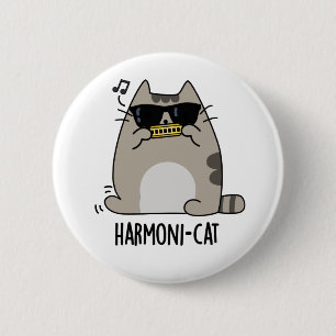 Chapa Redonda De 5 Cm Harmoni-cat Funny Harmonica Cat Pun 