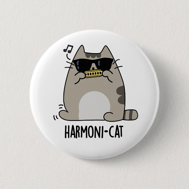 Chapa Redonda De 5 Cm Harmoni-cat Funny Harmonica Cat Pun  (Anverso)