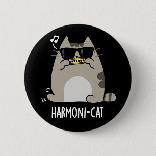 Chapa Redonda De 5 Cm Harmoni-cat Funny Harmonica Cat Pun Dark BG