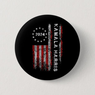 Chapa Redonda De 5 Cm Harris 2024 American Flag Kamaka Supporter 1