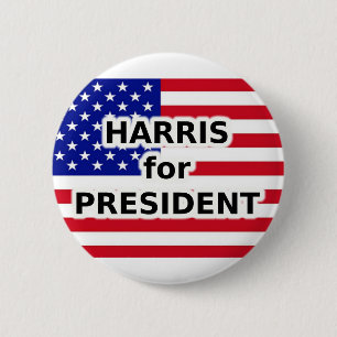Chapa Redonda De 5 Cm HARRIS para PRESIDENTE - Bandera estadounidense