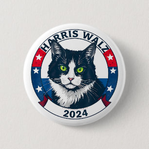 Chapa Redonda De 5 Cm Harris Walz 2024 Funny Cat Election Kamala Harris