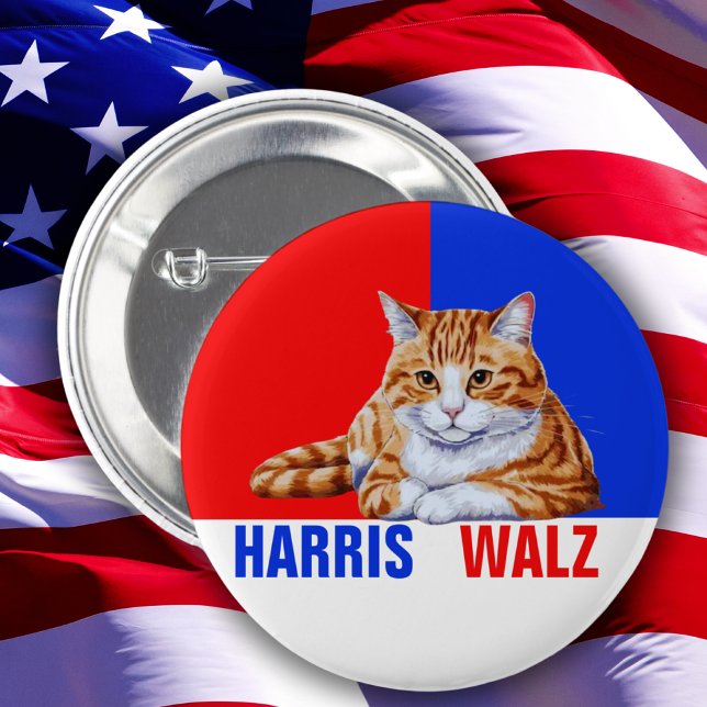 Chapa Redonda De 5 Cm Harris Walz 2024 Obviamente Cat Red Blue (Subido por el creador)
