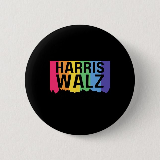 Chapa Redonda De 5 Cm Harris Walz 2024 Orgullo Gay Lgbtq Rainbow Kamala  (Anverso)