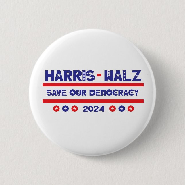 Chapa Redonda De 5 Cm Harris - Walz Save Our Democracy Button (Anverso)