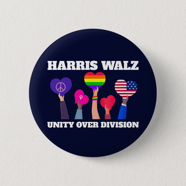 Chapa Redonda De 5 Cm Harris Walz Unity por división LGBTQ Dark Blue (Anverso)