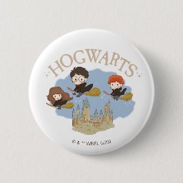 Chapa Redonda De 5 Cm HARRY POTTER™, Hermione y Ron vuelan sobre HOGWART