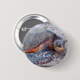 Chapa Redonda De 5 Cm Hawaii Honu Sea Turtle Foto Relax Script Bold