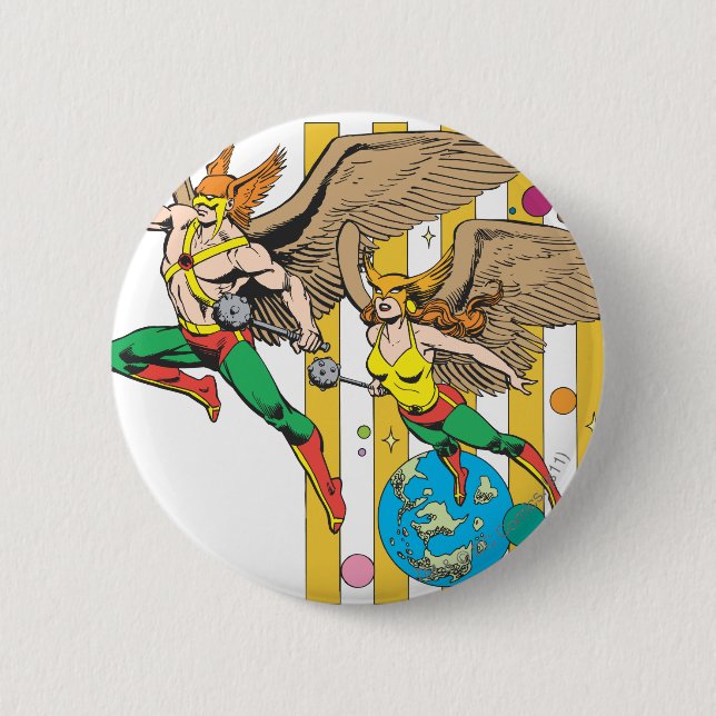 Chapa Redonda De 5 Cm Hawkman y Hawkwoman (Anverso)
