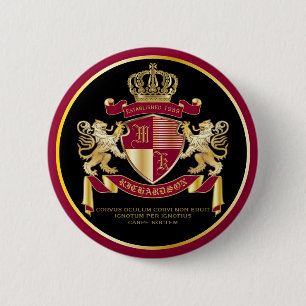 Chapa Redonda De 5 Cm Haz tu propio escudo de armas rojo León de Oro